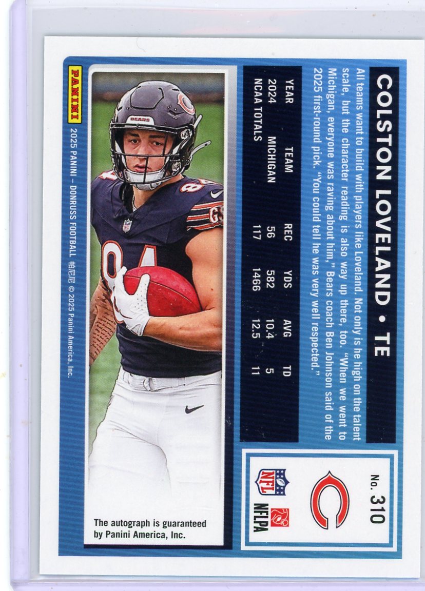 Colston Loveland 2025 Panini Donruss Rated Rookie Auto Green