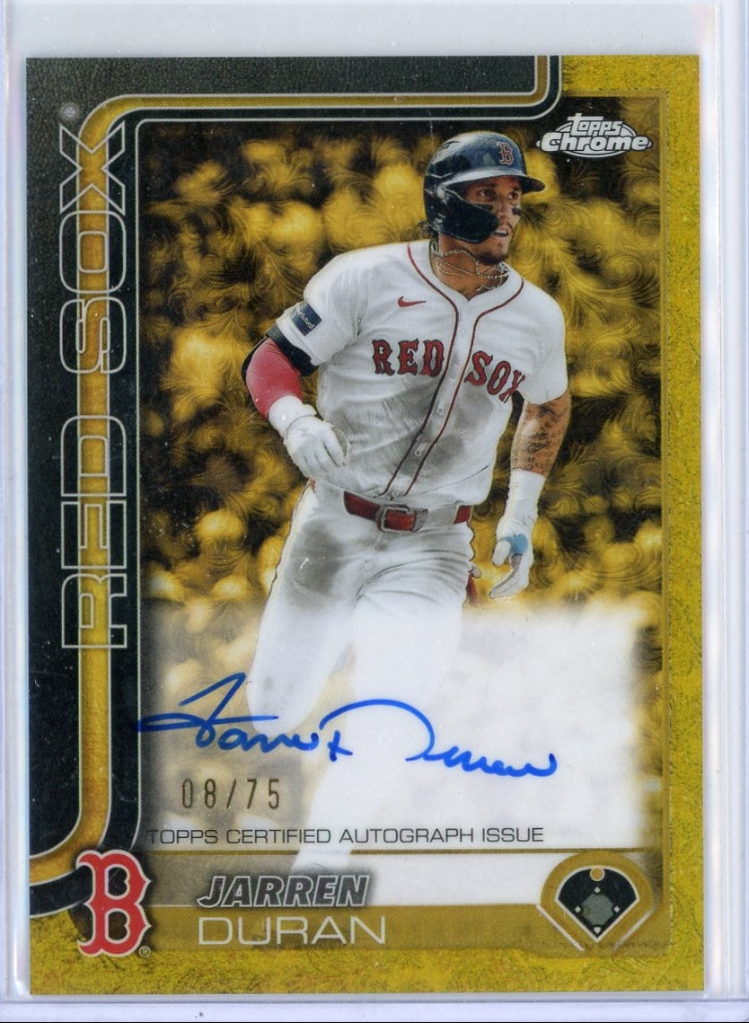 Jarren Duran 2025 Topps Chrome Gilded Blue Gold Auto #'d 08/75