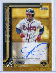 Ozzie Albies 2025 Topps Chrome Gilded Auto Blue Gold #'d 22/75