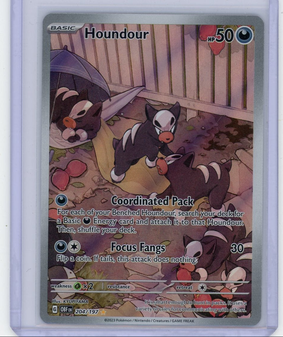 Houndour 2023 Pokemon Obsidian Flames Illustration Rare holo #204/197