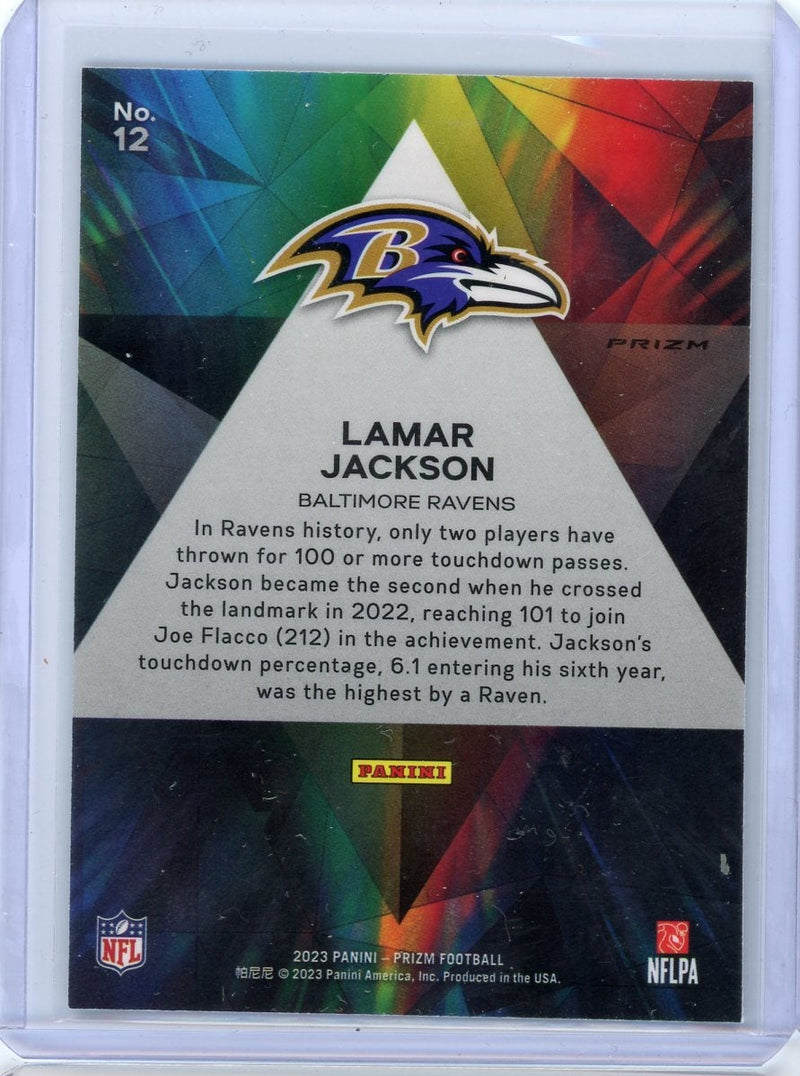 Lamar Jackson 2023 Panini Prizm Prizmatic Prizms Green Wave