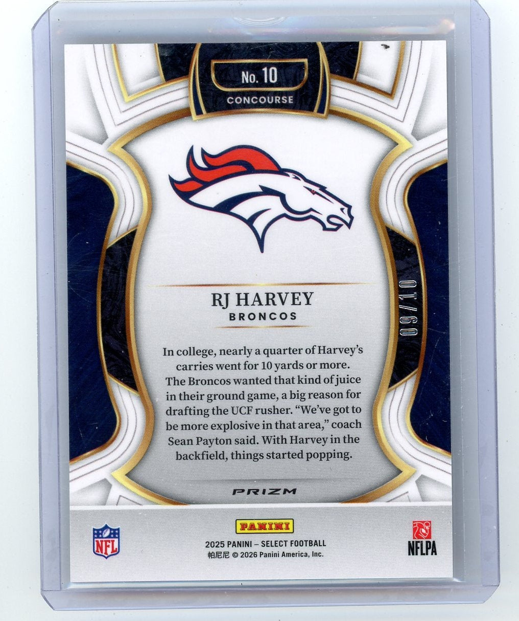RJ Harvey 2025 Panini Select H2 Gold Disco RC #'d 09/10