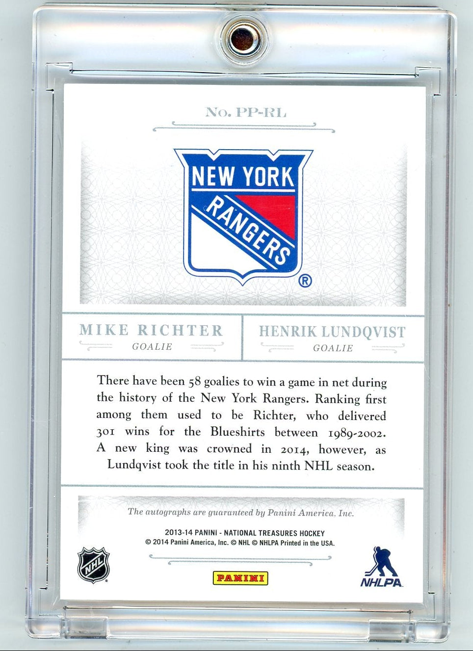 M. Richter / H. Lundqvist 2013-14 Panini National Treasures Past and Present Autographs #'d 86/99
