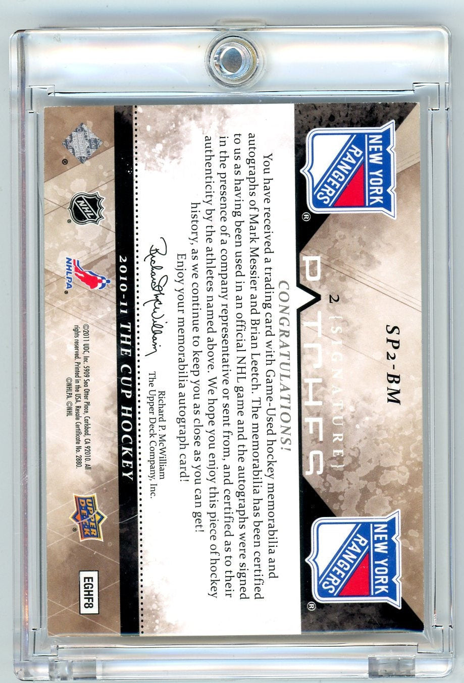 Mark Messier / Brian Leetch 2010-11 Upper Deck The Cup Signature Patches Dual #'d 16/35