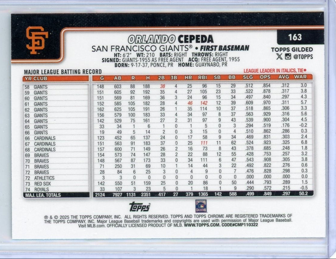 Orlando Cepeda 2025 Topps Gilded #'d /99