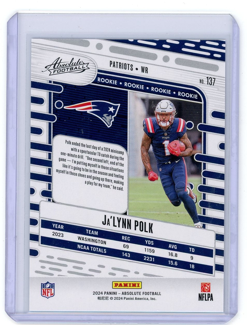 Ja'Lynn Polk 2024 Panini Absolute Red Squares RC #'d 233/499