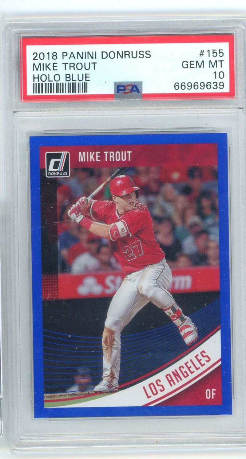 Mike Trout 2018 Panini Donruss holo blue PSA 10