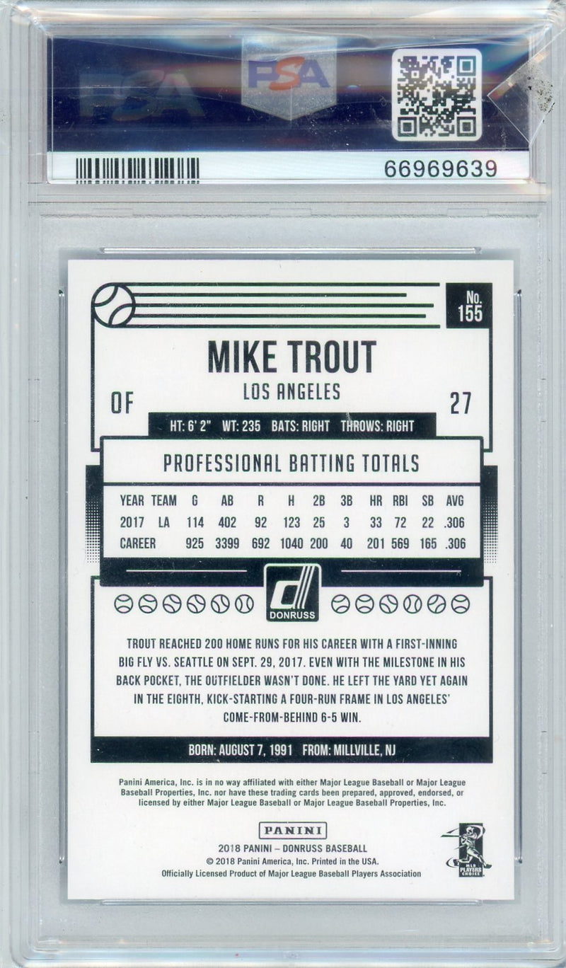 Mike Trout 2018 Panini Donruss holo blue PSA 10