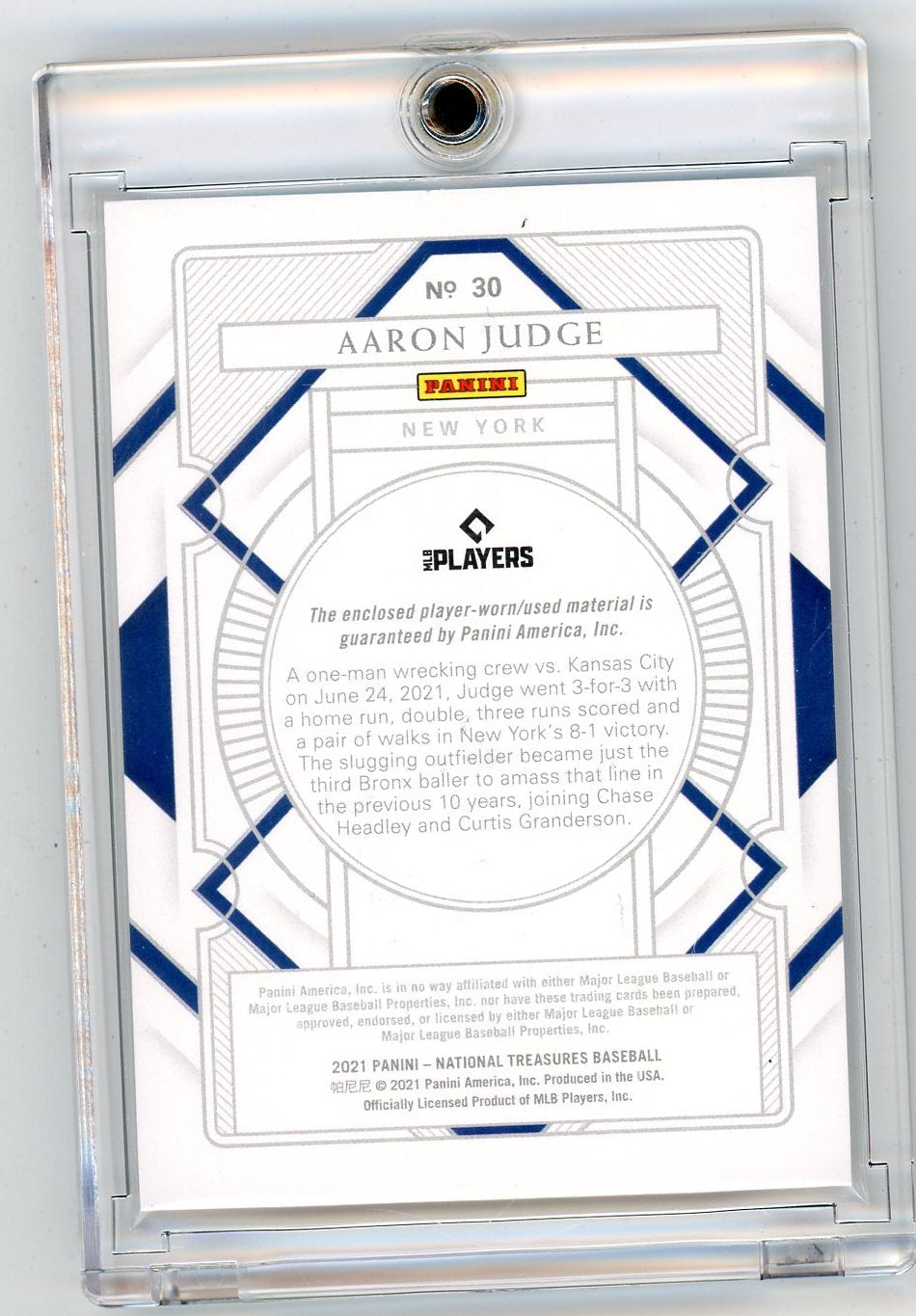 Aaron Judge 2021 Panini National Treasures Relic #'d 13/99