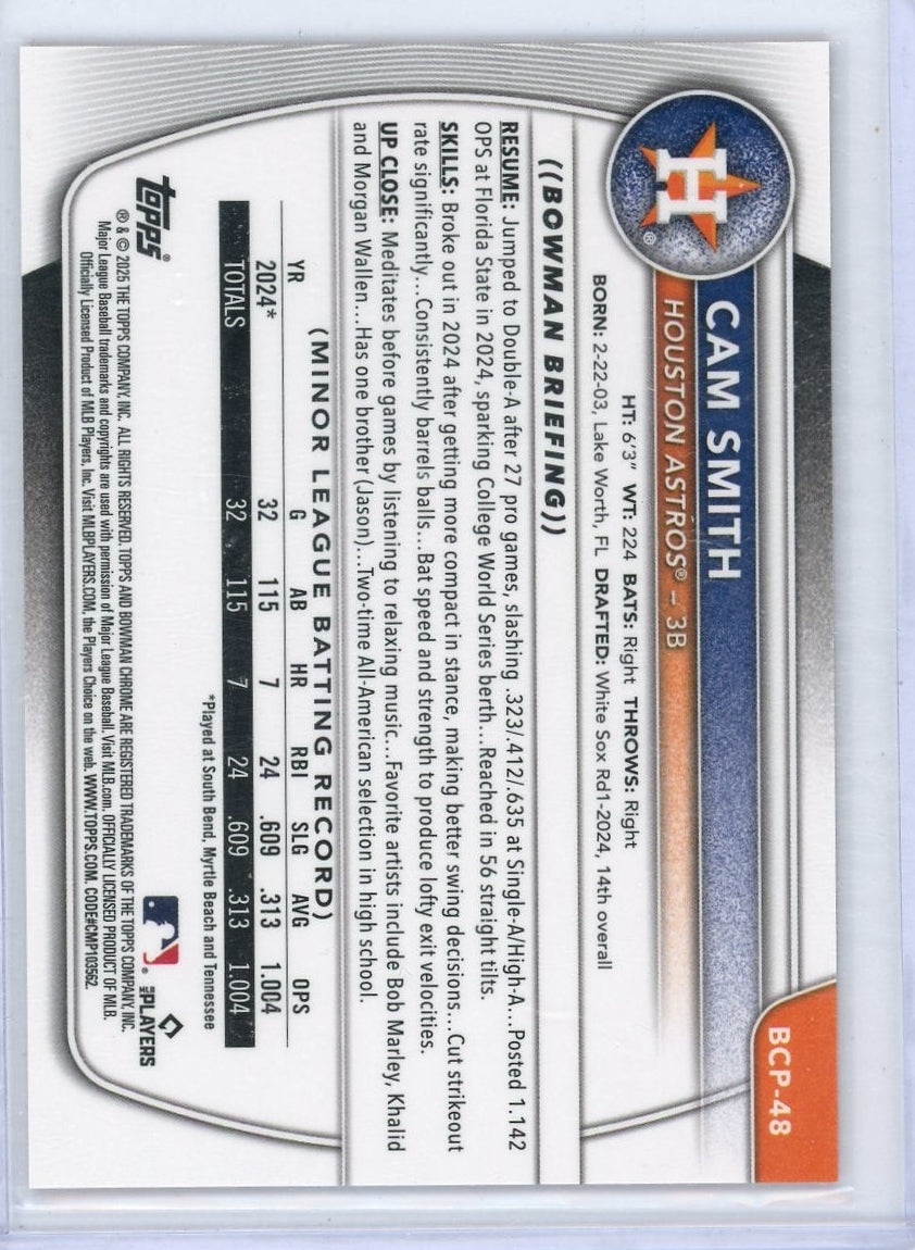 Cam Smith 2025 Bowman Mojo Orange #'d 20/25