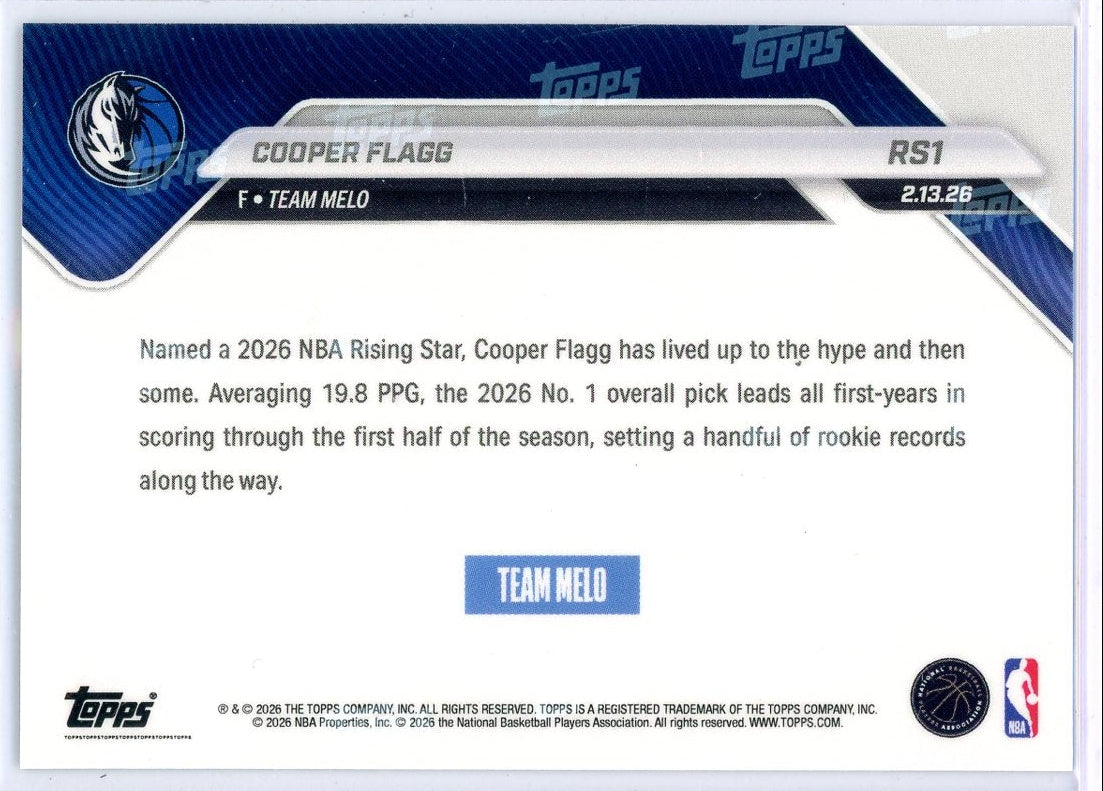 Cooper Flagg 2026 Topps NOW Rising Stars rookie card #RS1