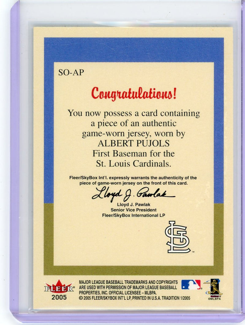 Albert Pujols 2005 Fleer Tradition StandOuts game-worn jersey relic