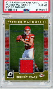 Patrick Mahomes 2017 Panini Donruss Optic Rookie Threads PSA 10