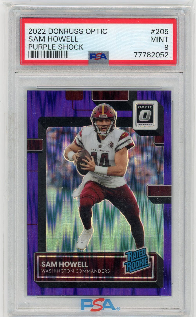 Sam Howell 2022 Panini Donruss Optic purple shock rookie card PSA 9