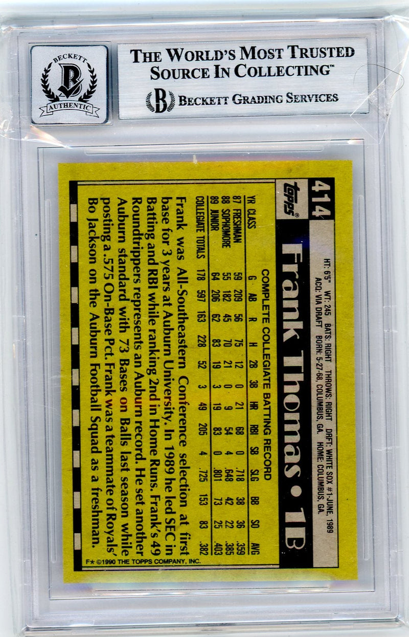 Frank Thomas 1990 Topps Rookie Card IP Auto BGS Auto 10