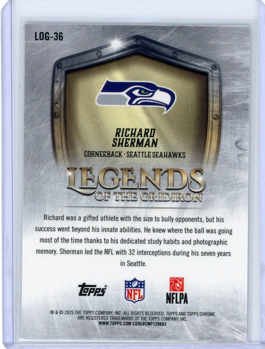 Richard Sherman 2025 Topps Chrome Legends of The Gridiron Purple Refractor #'d 192/250
