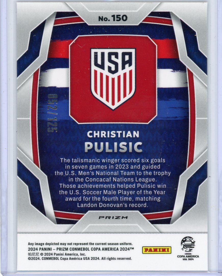 Christian Pulisic Panini Prizm Copa America Red Pulsar #'d 052/125