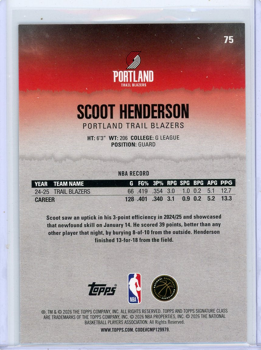 Scoot Henderson 2025-26 Topps Signature Class Black & Gold #'d 08/10