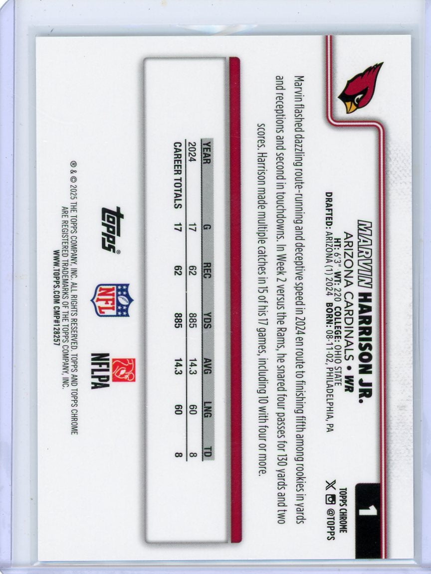 Marvin Harrison Jr. 2025 Topps Chrome White Refractor #'d 27/30