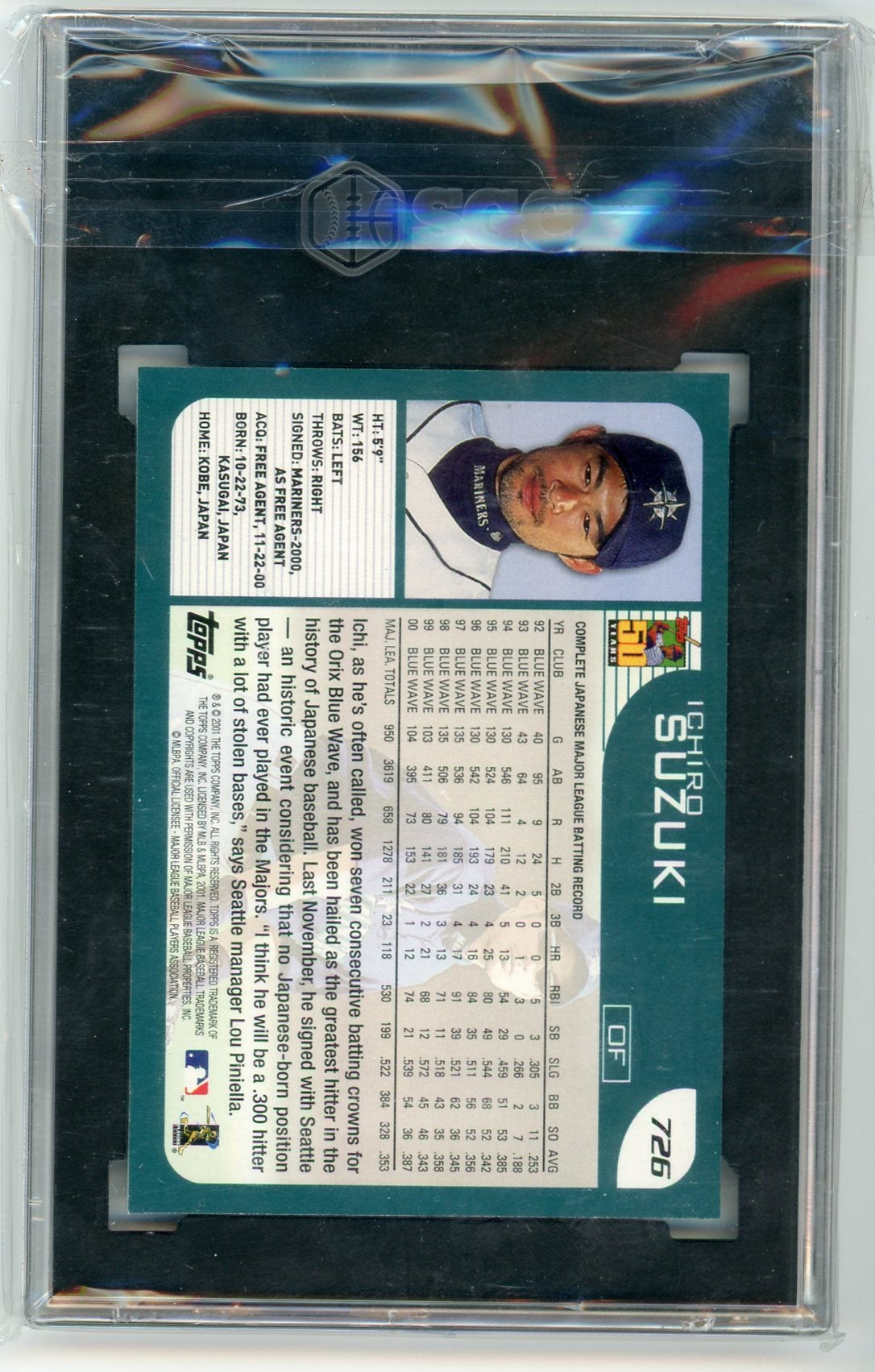 Ichiro Suzuki 2001 Topps rookie card SGC 9