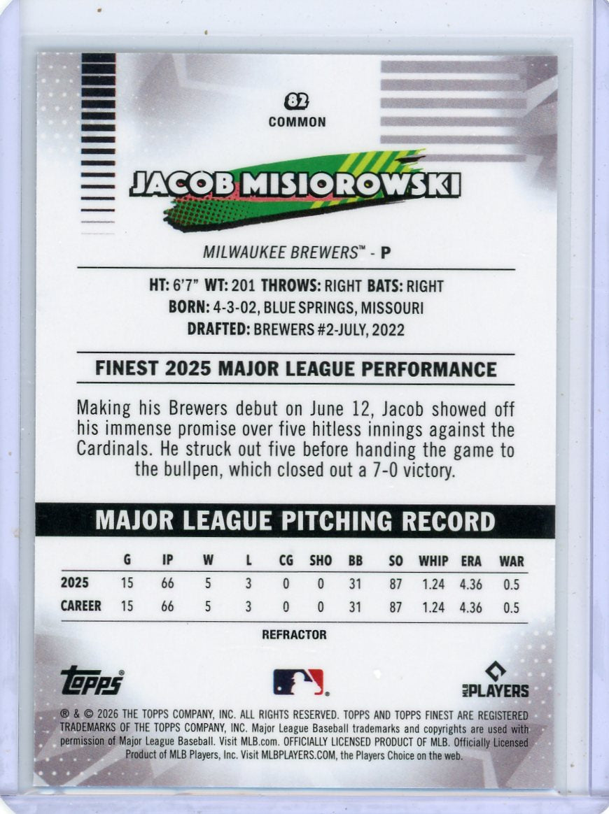 Jacob Misiorowski 2026 Topps Finest Common Refractor RC