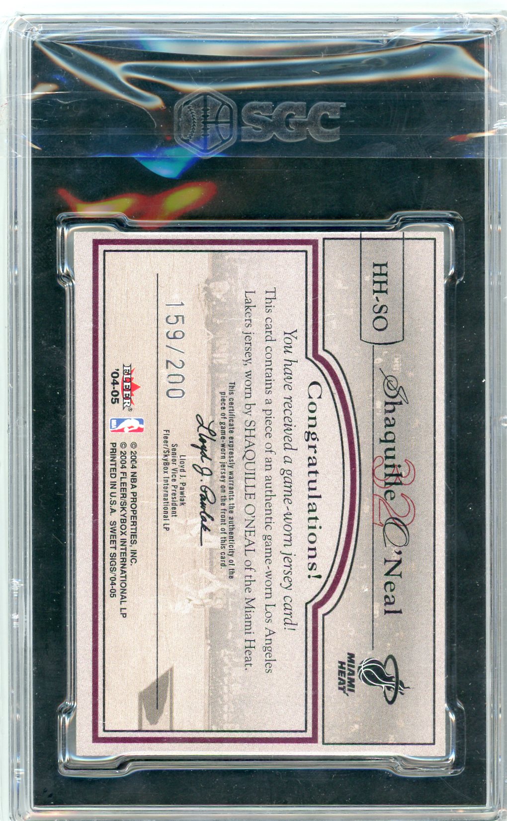 Shaquille O'Neal 2004-05 Fleer Sweet Signs Hardcourt Heroics jersey relic #'d 159/200 SGC 8.5