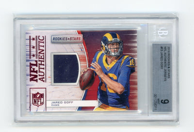 Jared Goff 2018 Panini Rookies & Stars NFL Authentic Jersey relic BGS 9
