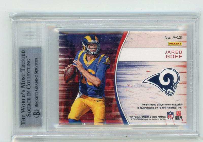 Jared Goff 2018 Panini Rookies & Stars NFL Authentic Jersey relic BGS 9
