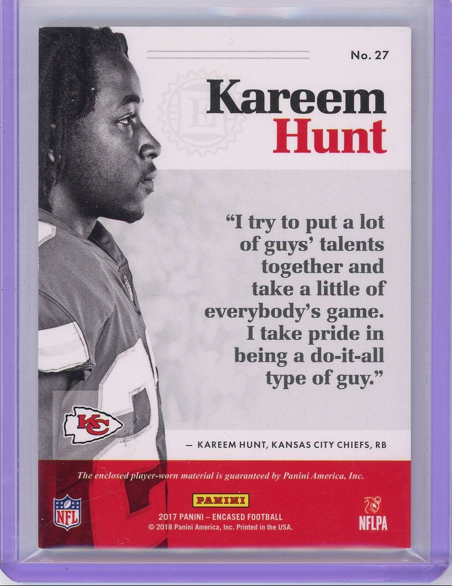 Kareem Hunt 2017 Panini Encased Rookie Triple Memorabilia #'d 21/25