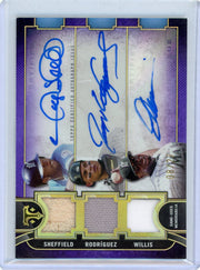 G Sheffield I Rodriguez D Willis 2024 Topps Triple Threads autograph relic combo #'d 08/27