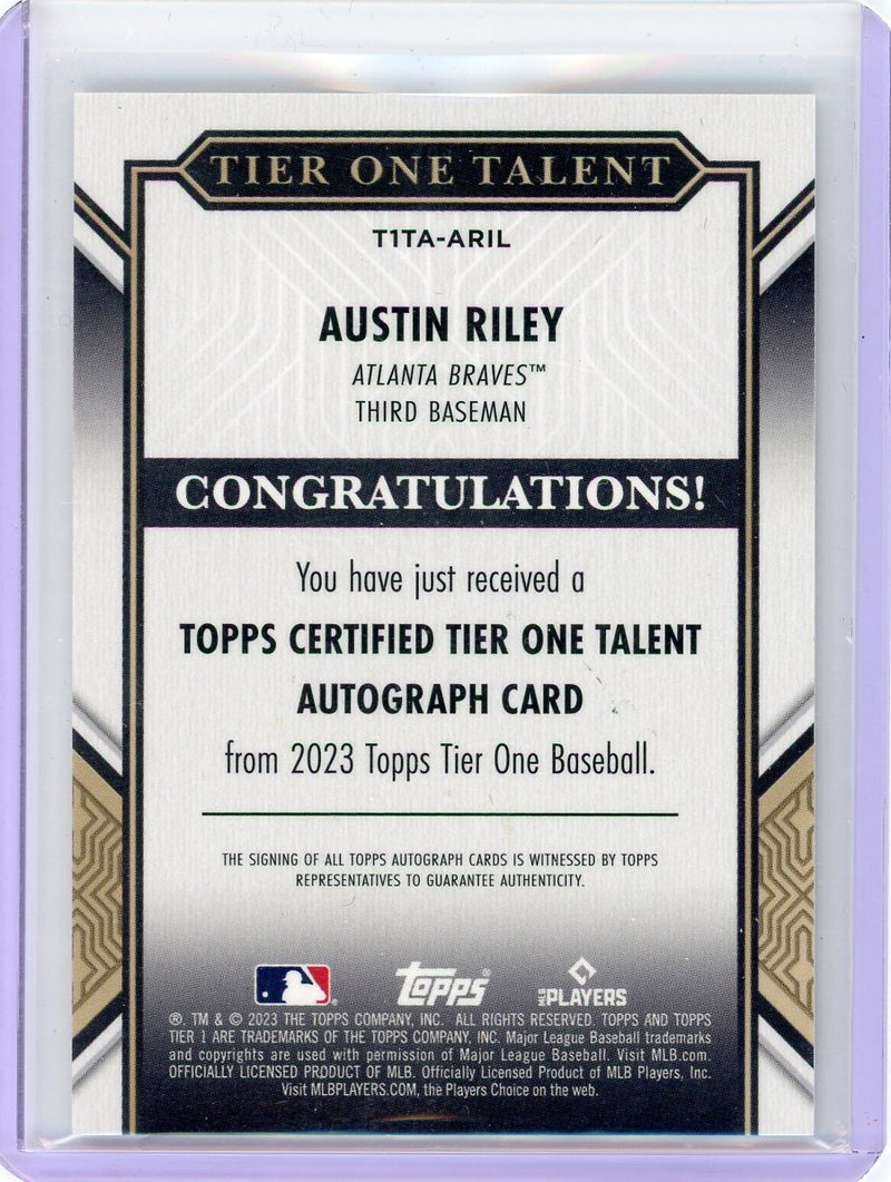 Austin Riley 2023 Topps Tier One Talent autograph bronze signature 