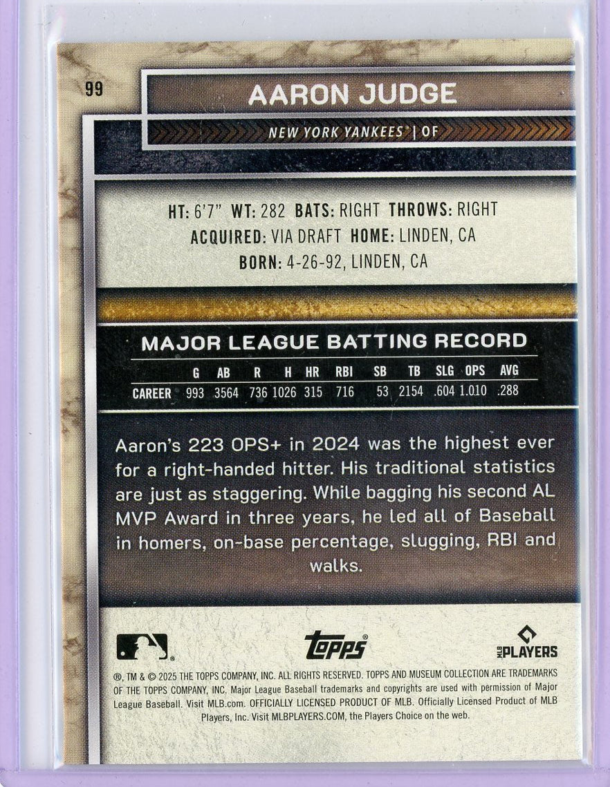 Aaron Judge 2025 Topps Museum Collection - Pink Parallel #'d /199