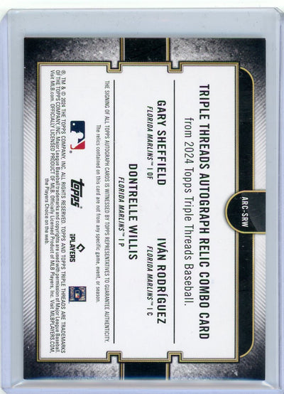 G Sheffield I Rodriguez D Willis 2024 Topps Triple Threads autograph relic combo #'d 08/27