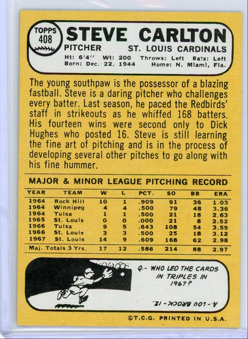 Steve Carlton 1968 Topps #408