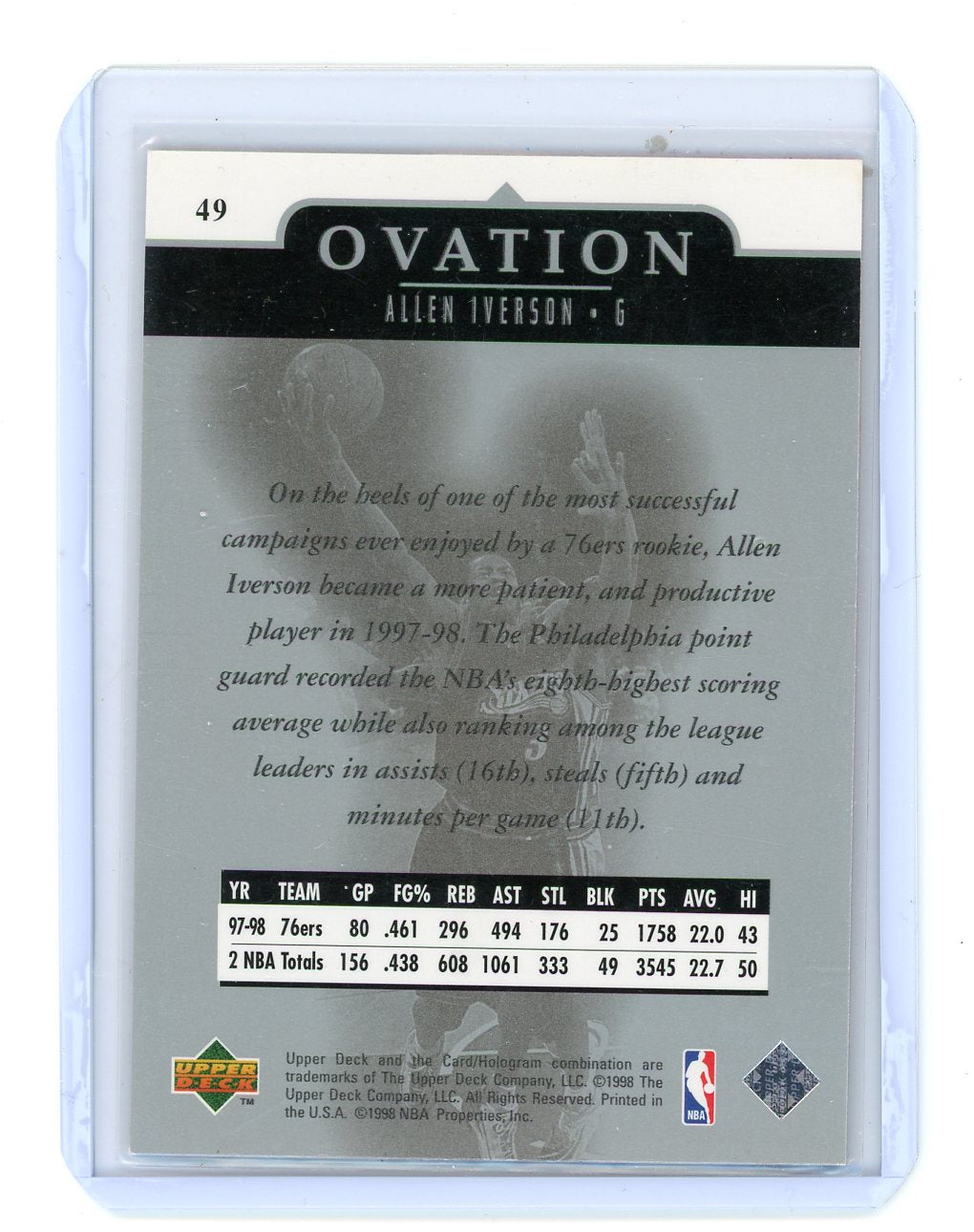 Allen Iverson 1998-99 Upper Deck Ovation #49