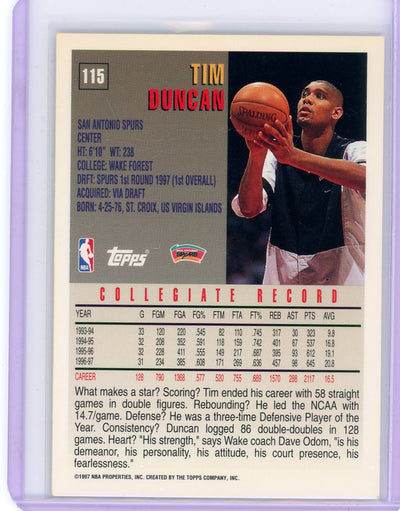 Tim Duncan 1997 Topps rookie card #115