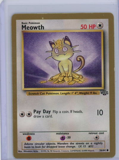 Meowth 1999 Pokemon Jungle (gold border) non holo #56/64