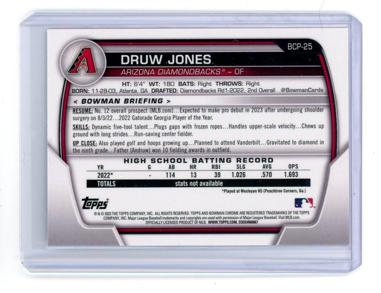 MLB 2023 Bowman Chrome Single Card Mojo Refractor Druw Jones BCP