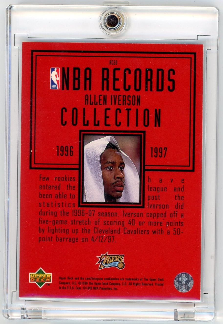 Allen Iverson 1997-98 Upper Deck NBA Records Collection #RC20
