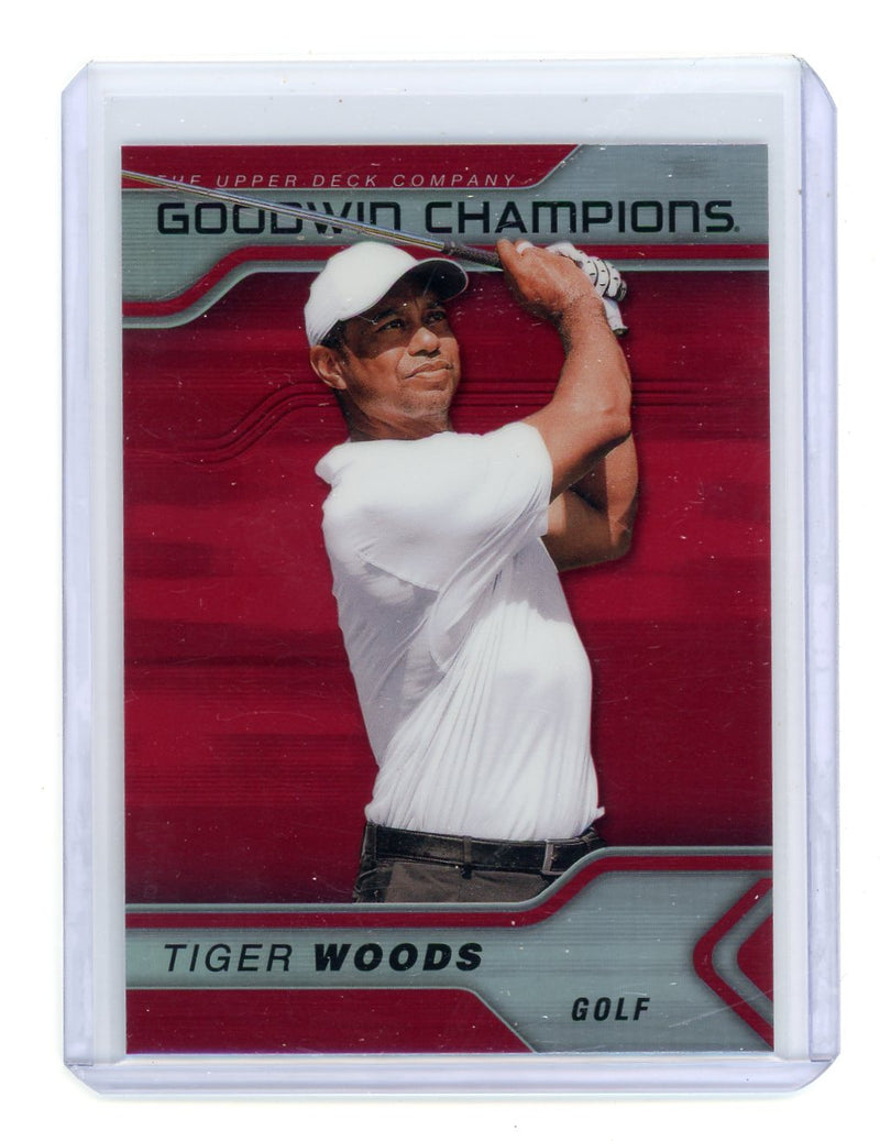 Tiger Woods 2023 Upper Deck Goodwin Champions Platinum red