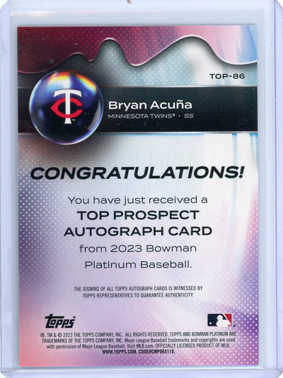 Bryan Acuna 2023 Bowman Platinum Top Prospect autograph