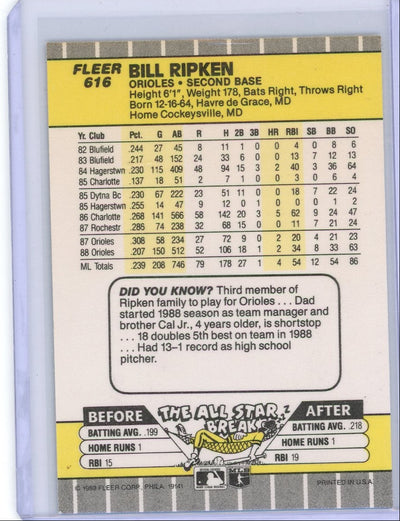 Bill Ripken 1989 Fleer 'F' Face error #616