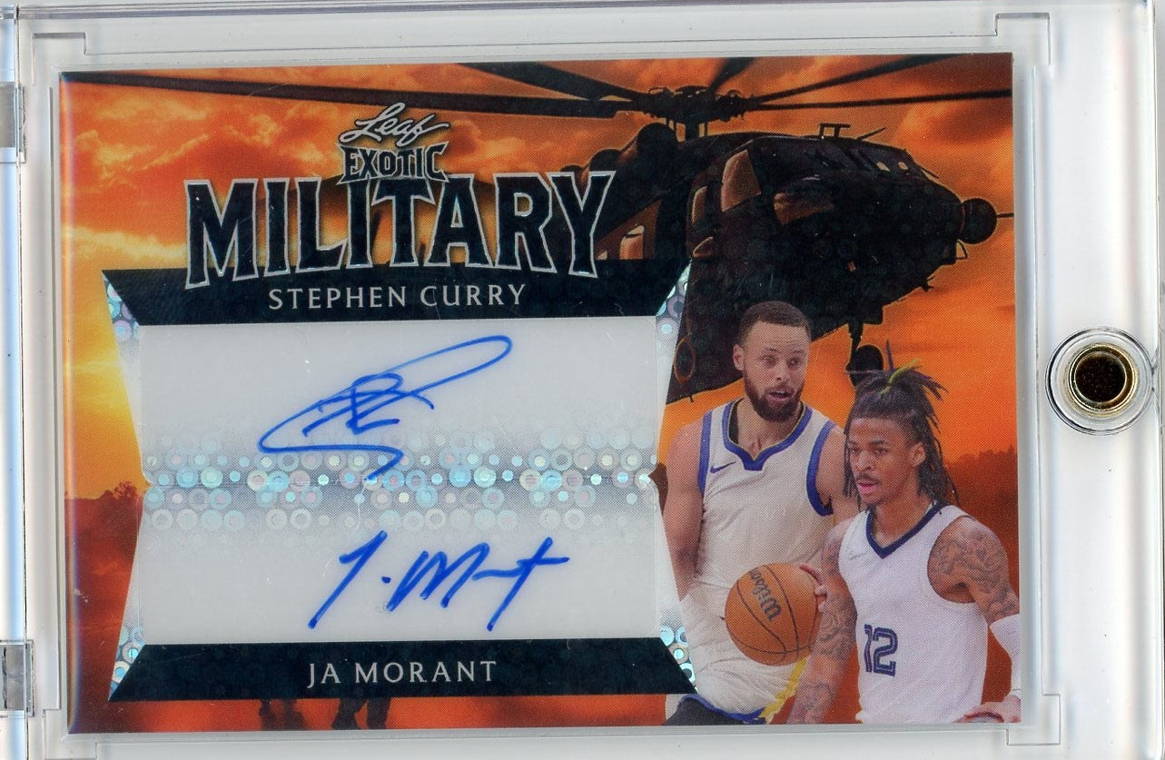 Stephen Curry / Ja Morant 2024 Leaf Exotic Military Dual Autograph #'d 1/2