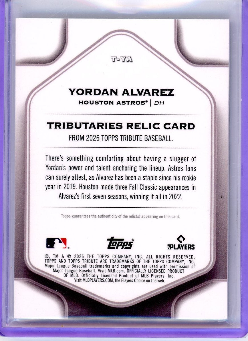 Yordan Alvarez 2026 Topps Tribute Patch #'d 043/150