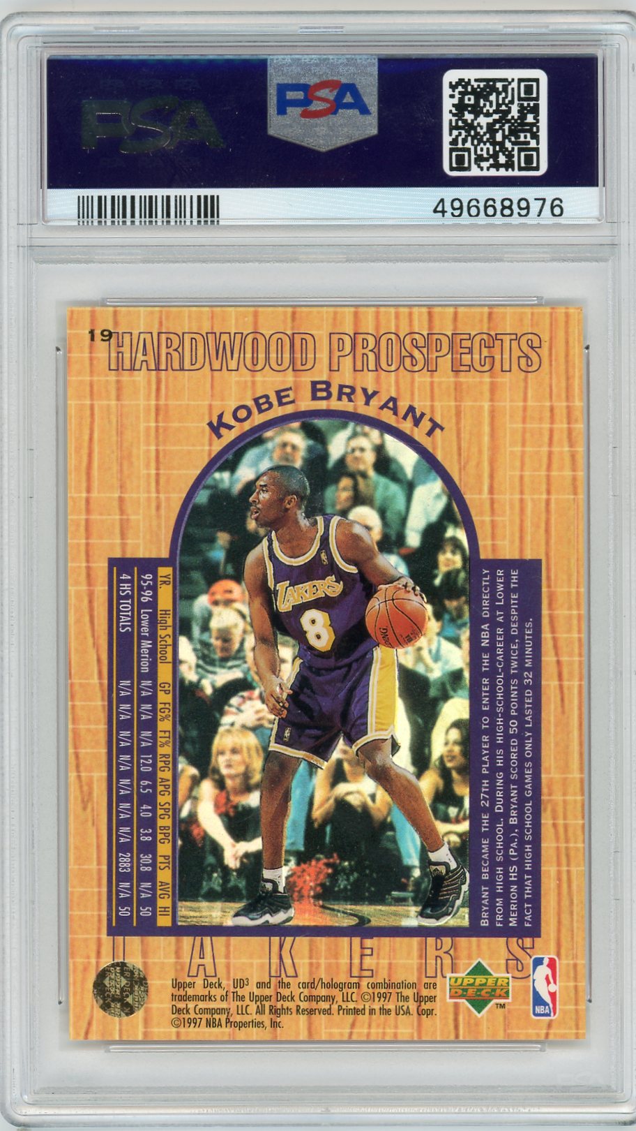 Kobe Bryant 1996 UD3 Rookie Card #19 PSA 9