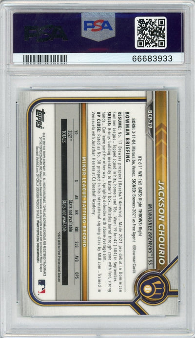 Jackson Chourio 2022 1st Bowman mojo refractor PSA 9