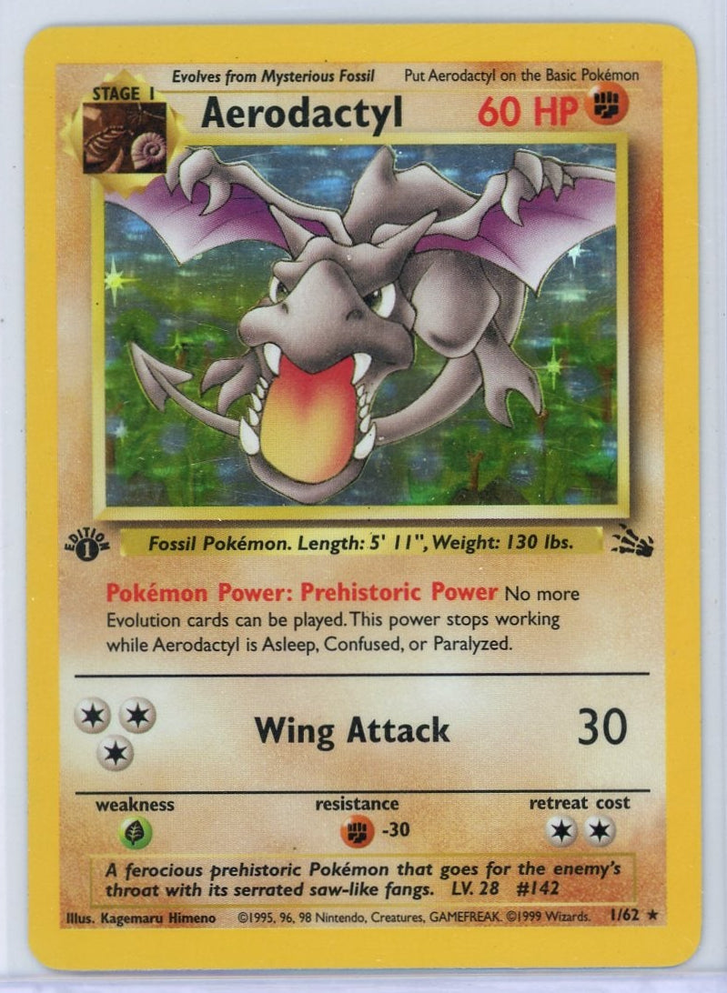 Aerodactyl 1999 Pokemon Fossil 1st Edition holo #1/62 LP/MP