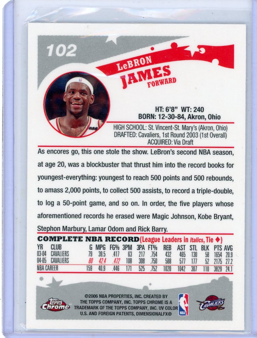 LeBron James 2005-06 Topps Chrome #102