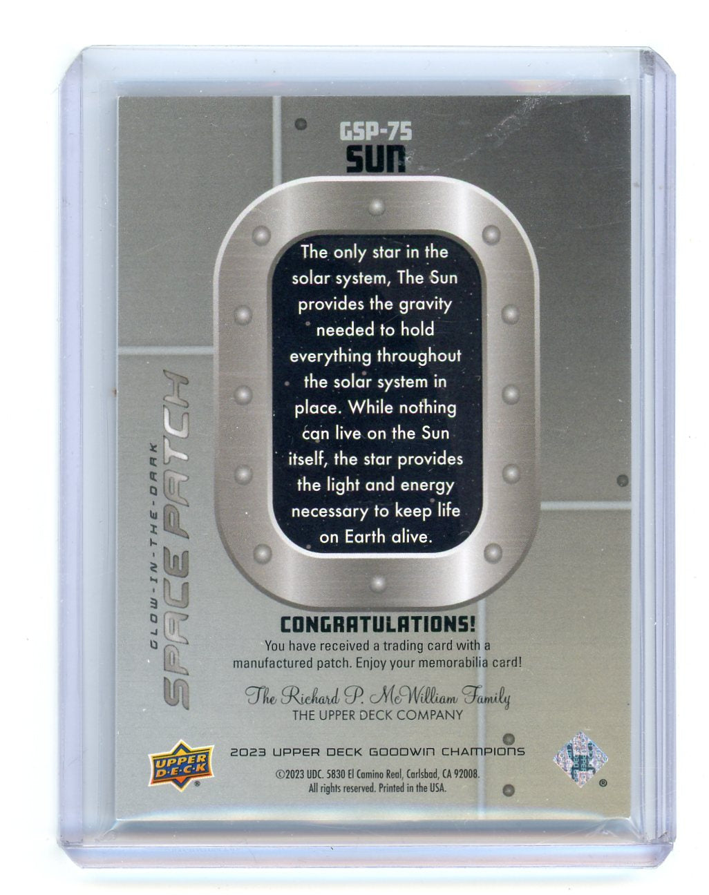 Sun 2023 Upper Deck Goodwin Champions Glow-in-the-Dark Space Patch Tier 3 SSP #GSP-75