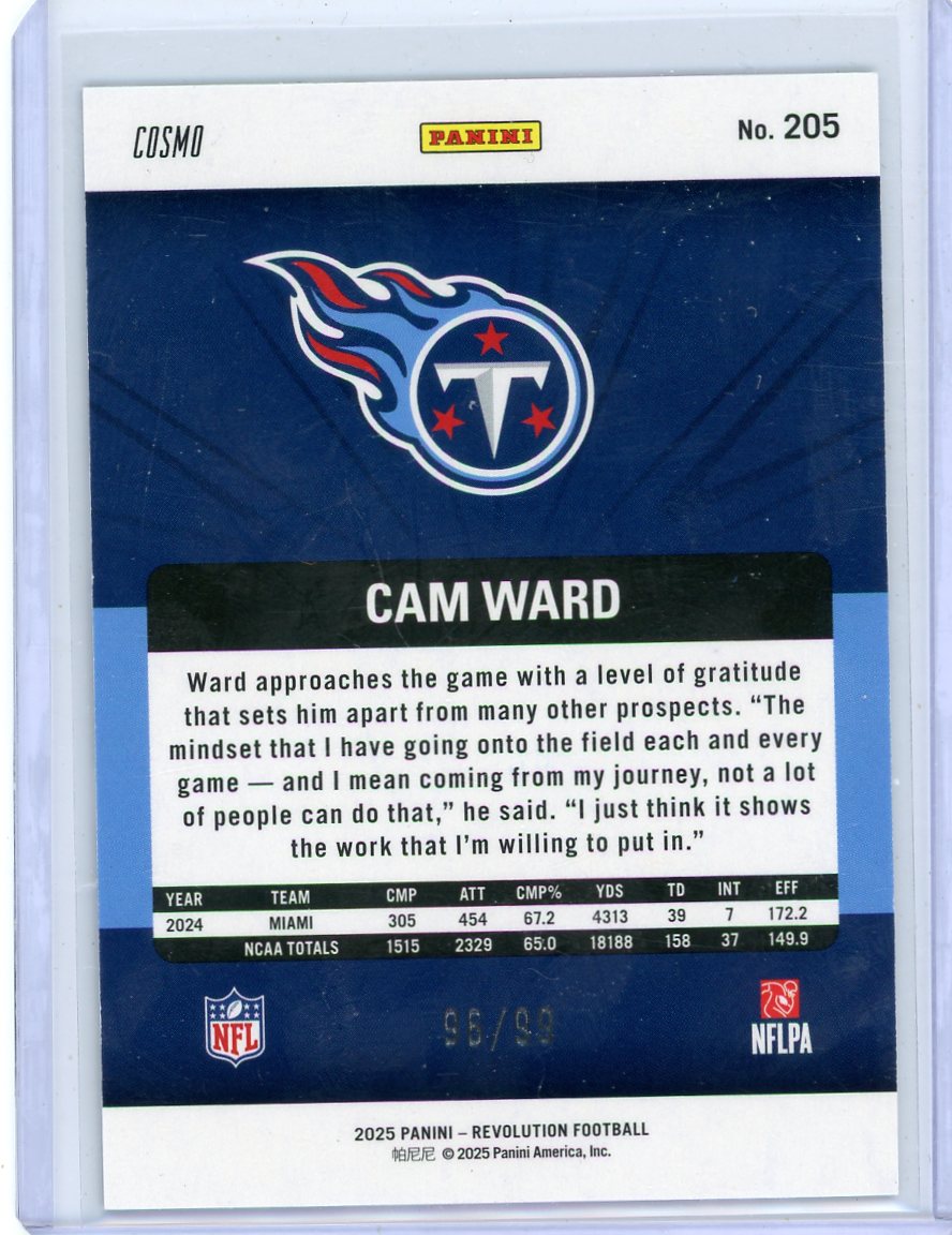 Cam Ward 2025 Panini Revolution Blue Cosmo RC #'d 96/99